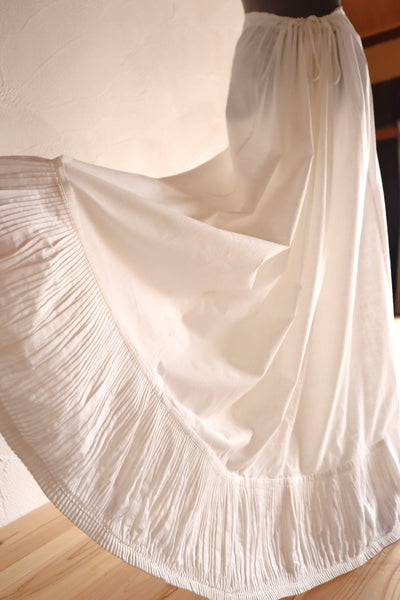 1900s French Cotton Train Skirt with Fine Pleated Hem