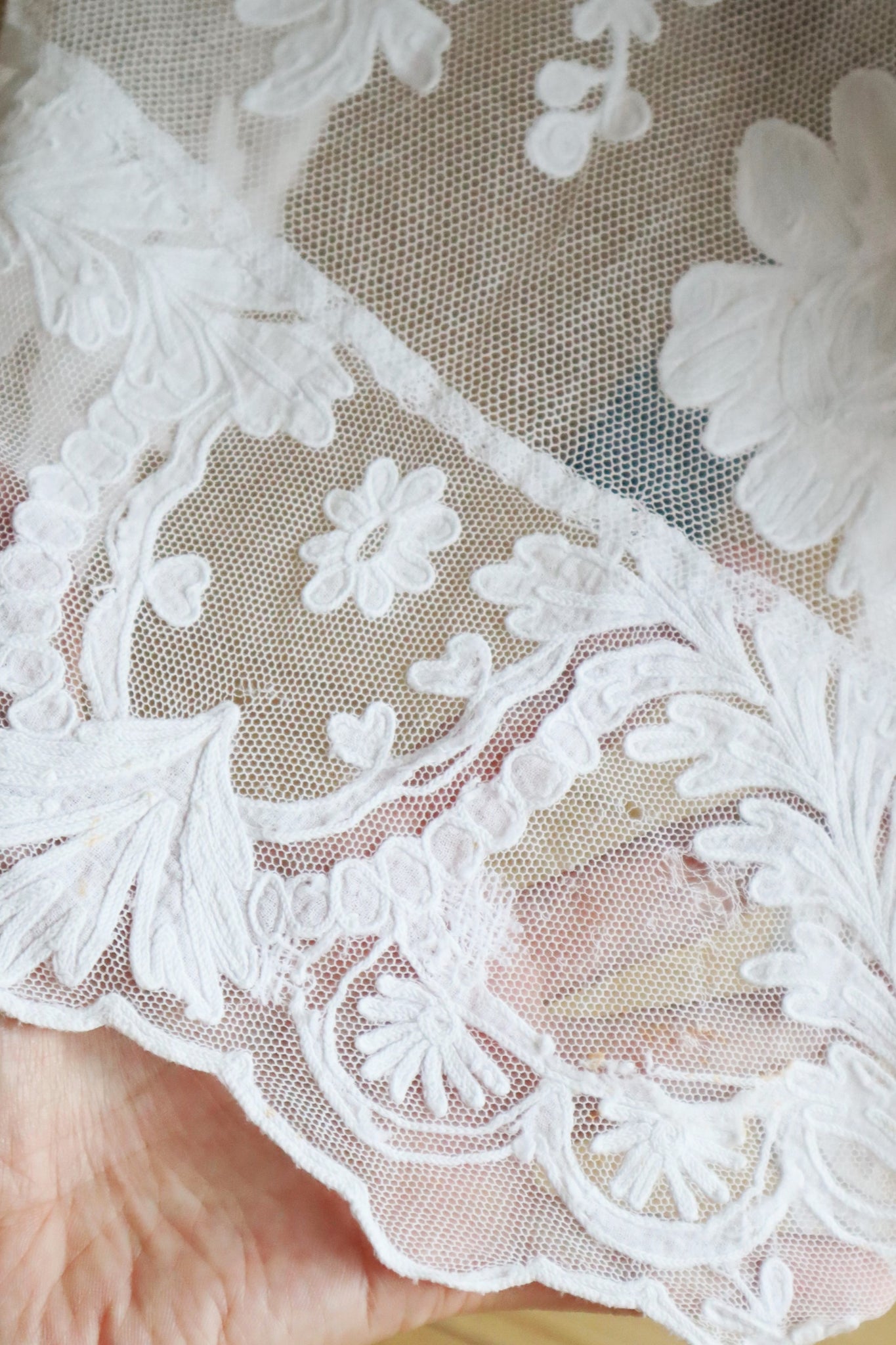 1900s Floral Appliqué Lace Cotton Church Dress