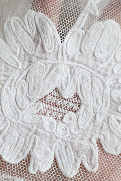 1900s Floral Appliqué Lace Cotton Church Dress