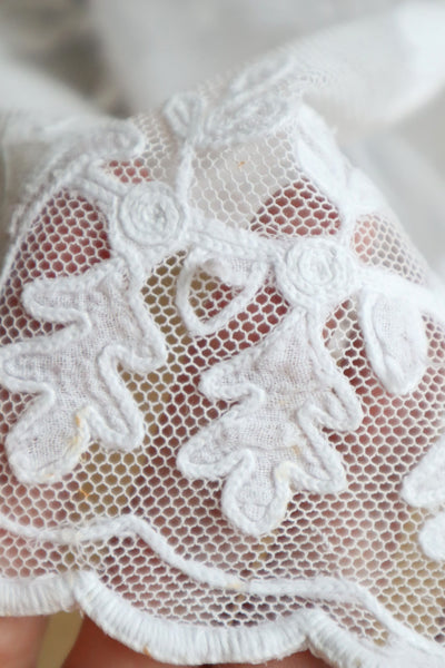 1900s Floral Appliqué Lace Cotton Church Dress
