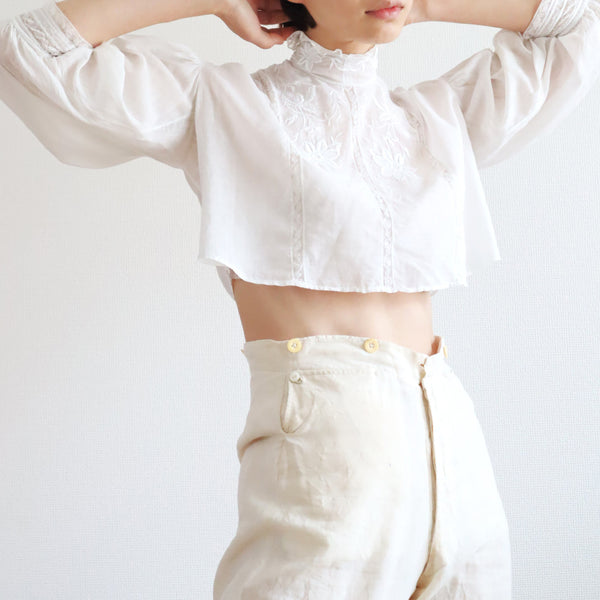 1900s Edwardian Muslin Cotton Embroidered Blouse
