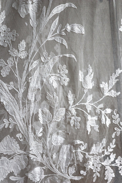 1900s Floral Appliqué Lace Cotton Church Dress