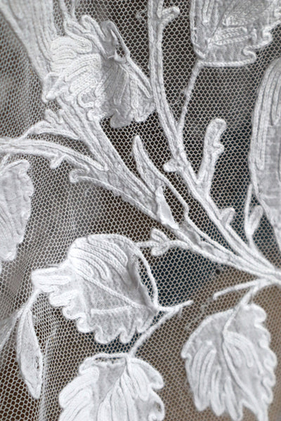 1900s Floral Appliqué Lace Cotton Church Dress