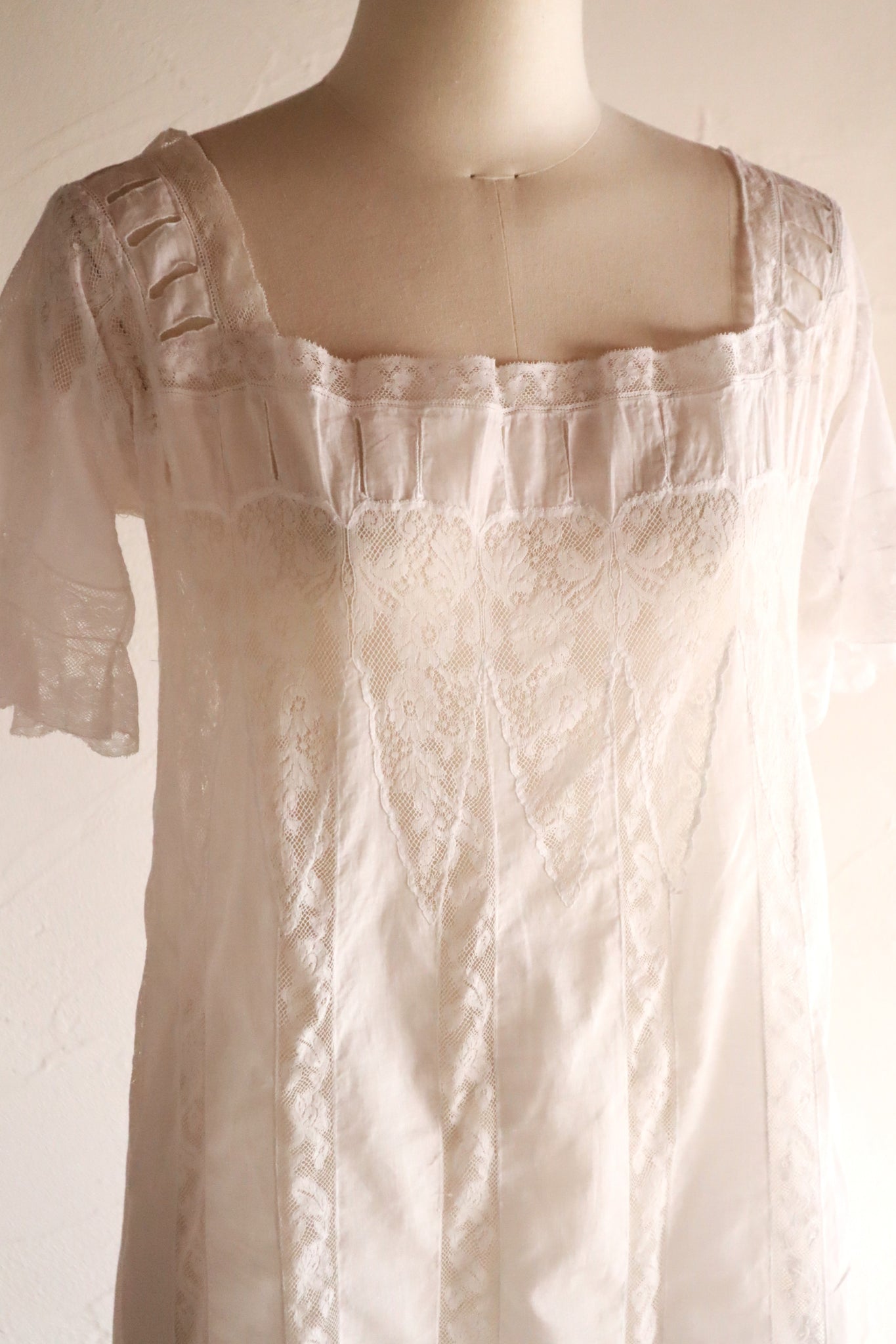 1900s French Valenciennes Lace Cotton Dress