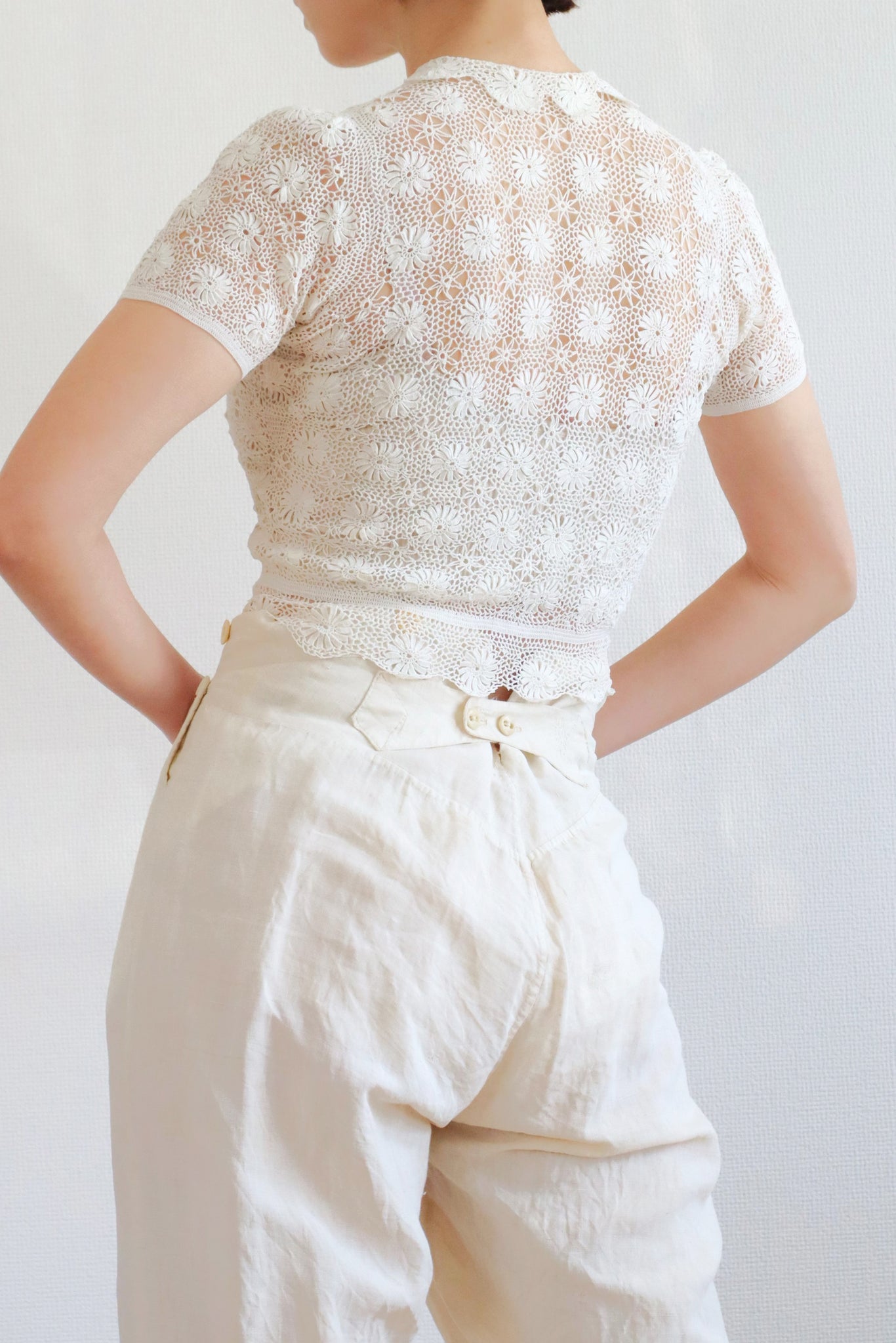 1930s Off White Crochet Blouse Size S