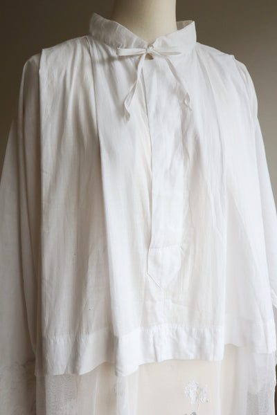 1900s Floral Appliqué Lace Cotton Church Dress