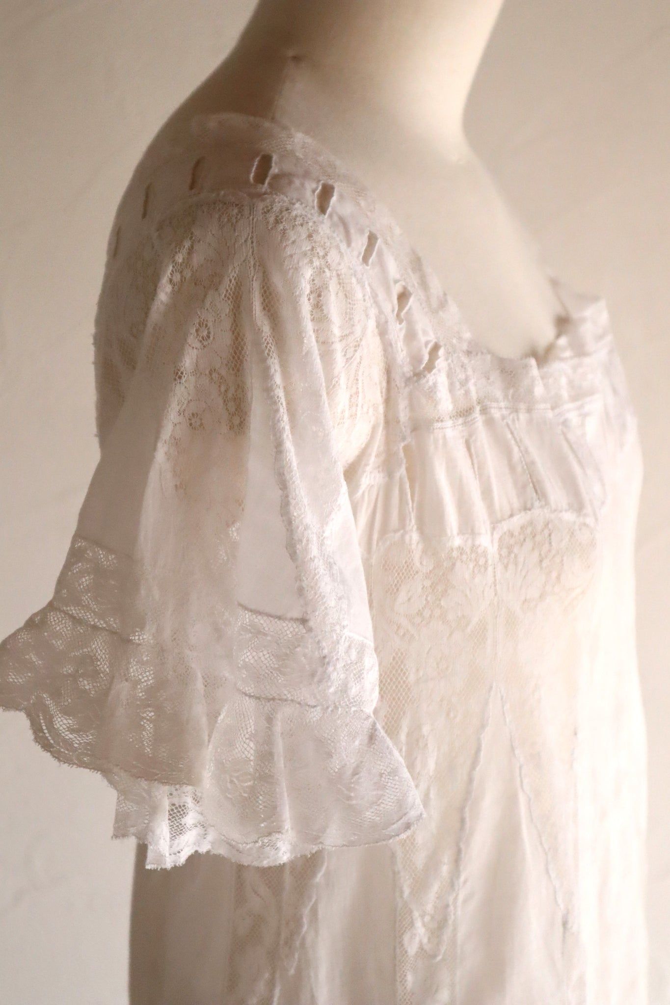 1900s French Valenciennes Lace Cotton Dress