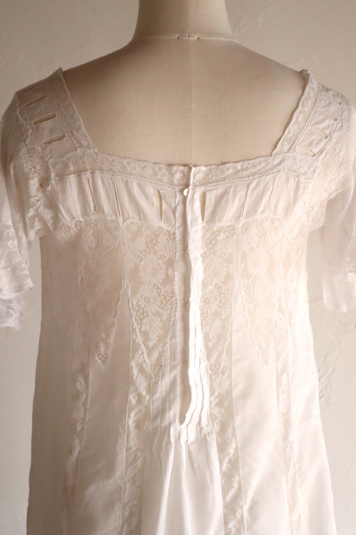 1900s French Valenciennes Lace Cotton Dress