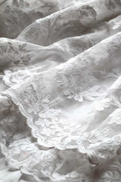 1900s Floral Appliqué Lace Cotton Church Dress