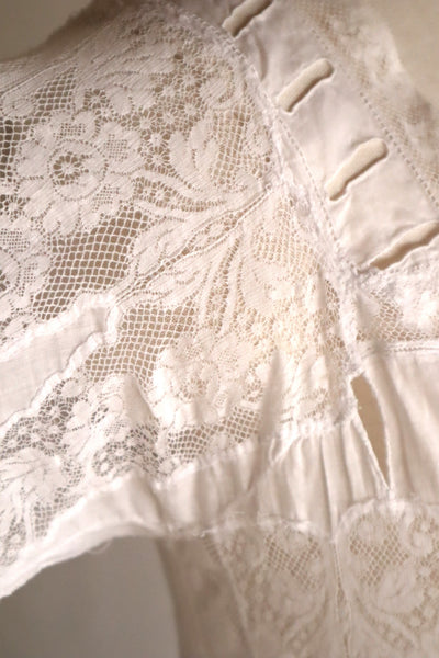 1900s French Valenciennes Lace Cotton Dress