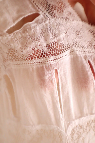 1900s French Valenciennes Lace Cotton Dress