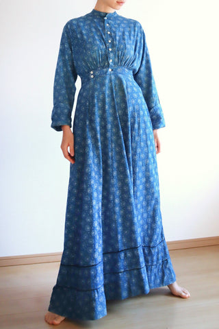 1880s Indigo Calico Dress