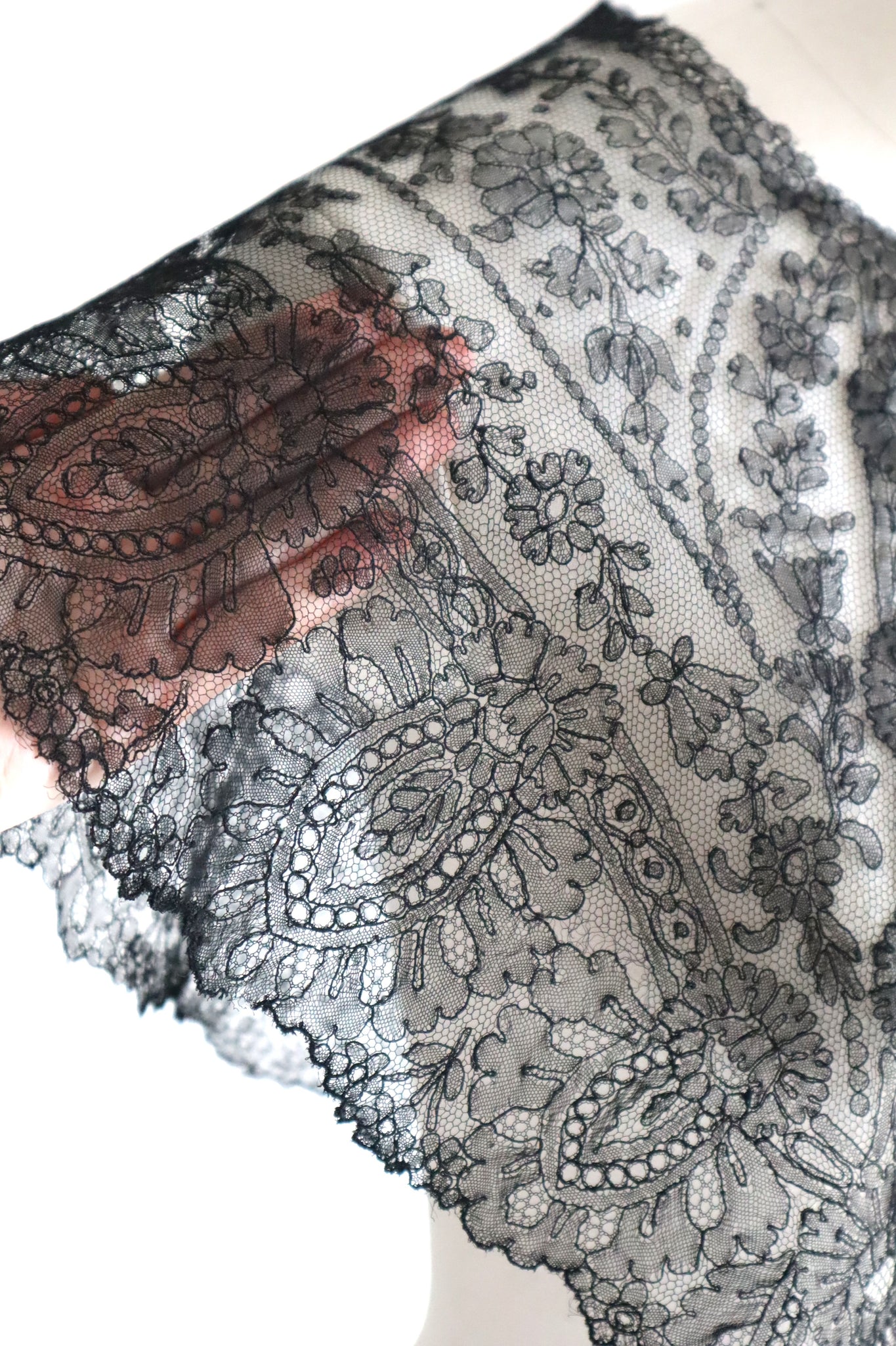 1900s French Black Chantilly Style Lace Collar