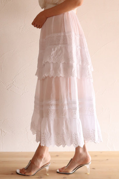 1900s French Edwardian Handworked Cotton Lawn Skirt