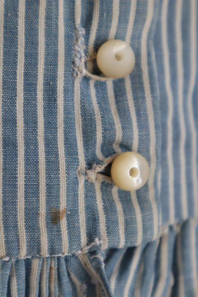 1890s Blue Striped Calico Dress