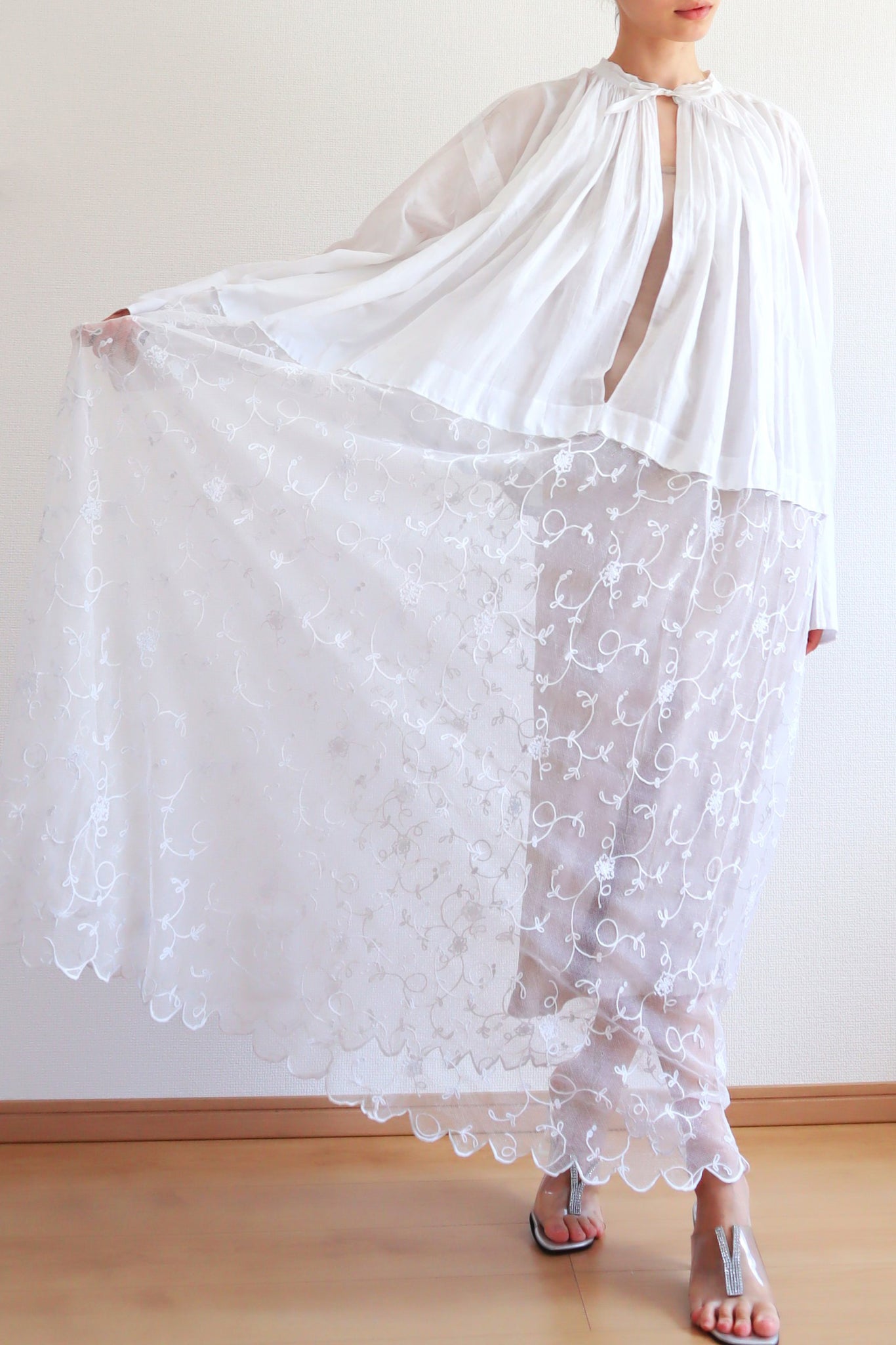 1900s Floral Lace Muslin Cotton Church Dress