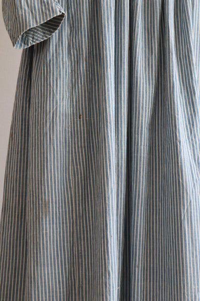 1890s Blue Striped Calico Dress