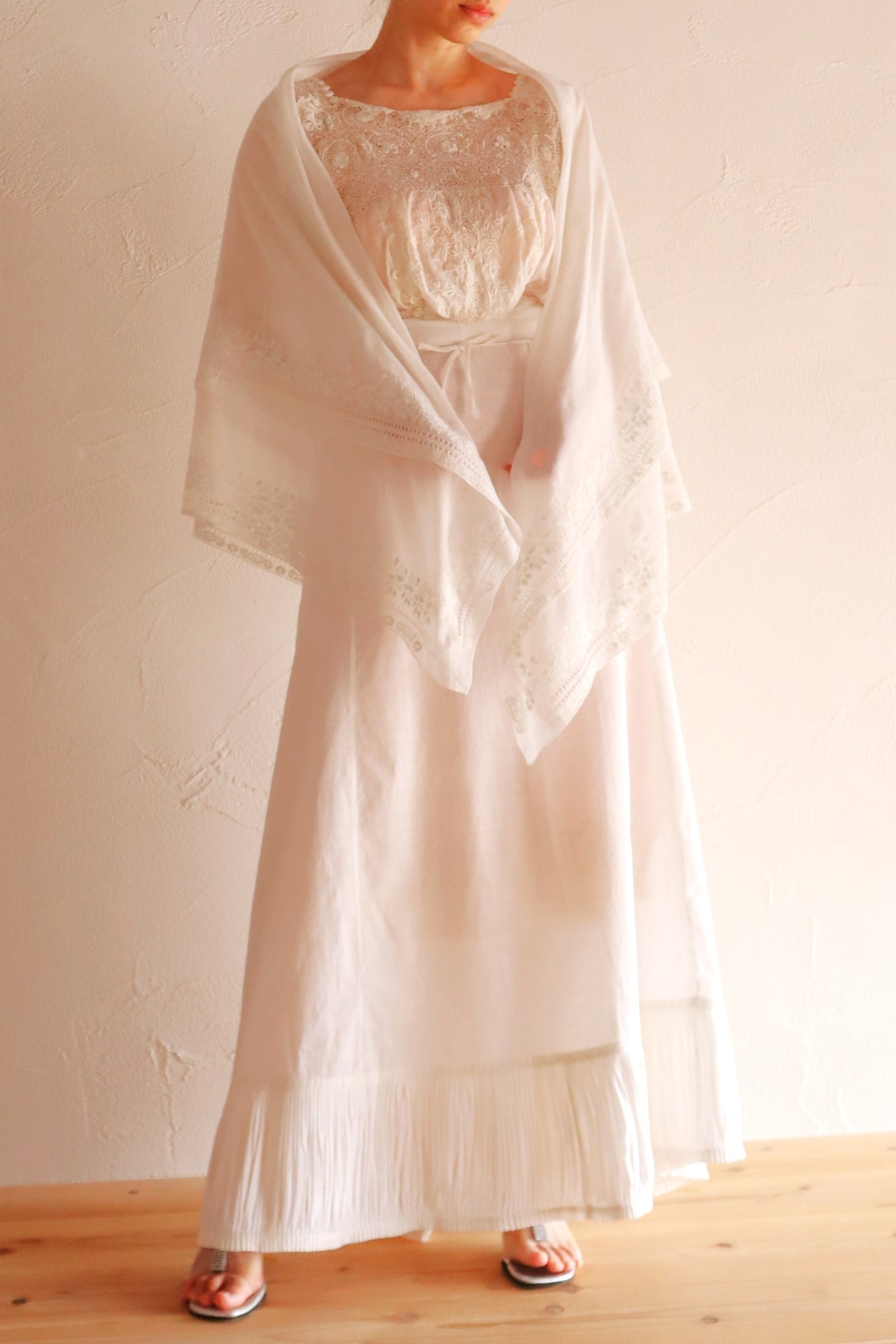 19th Century French Hand Embroidered Muslin Fichu
