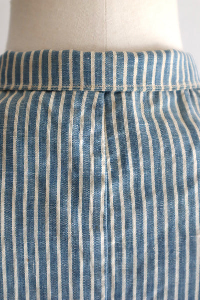 1890s Blue Striped Calico Dress