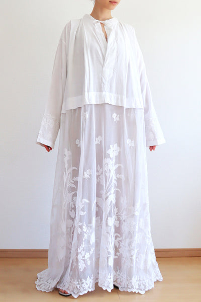 1900s Floral Appliqué Lace Cotton Church Dress