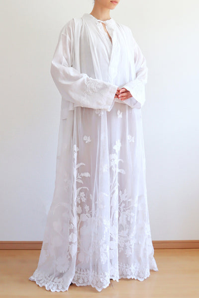 1900s Floral Appliqué Lace Cotton Church Dress