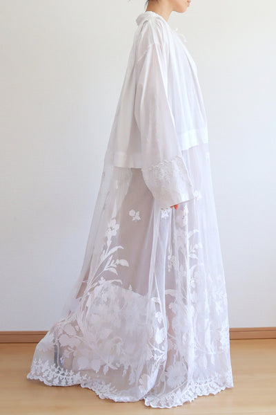 1900s Floral Appliqué Lace Cotton Church Dress