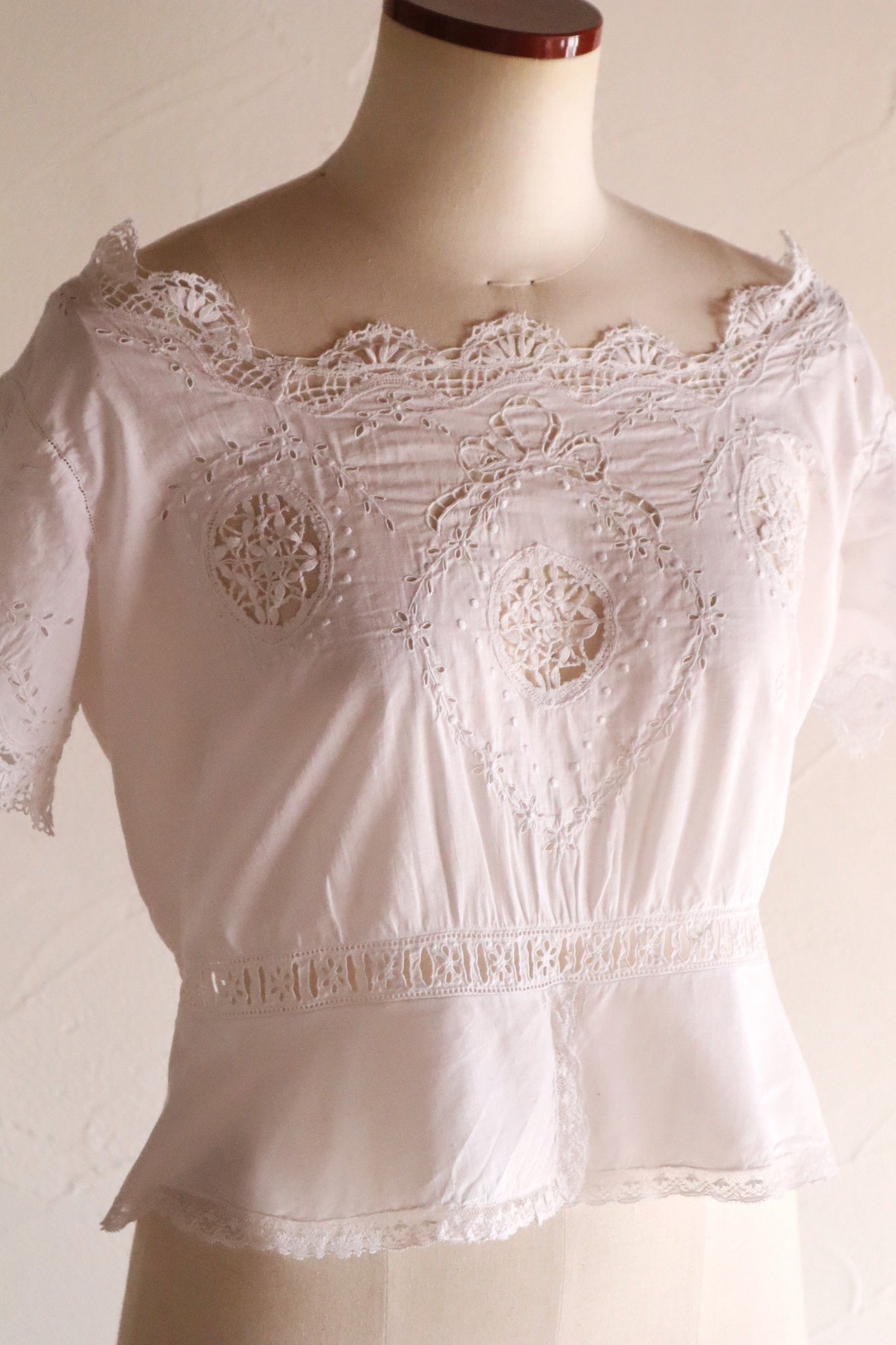 1900s Hand Embroidered Corset Cover with Velenciennes Lace