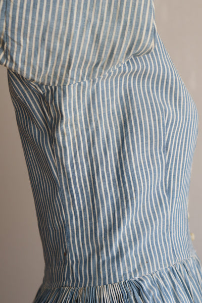 1890s Blue Striped Calico Dress