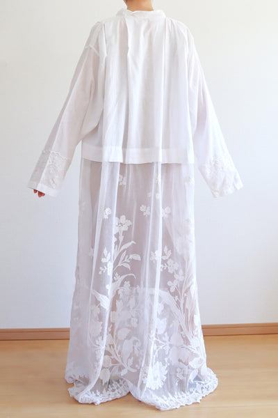 1900s Floral Appliqué Lace Cotton Church Dress