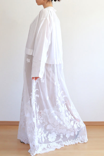 1900s Floral Appliqué Lace Cotton Church Dress