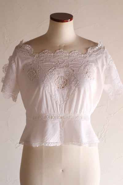 1900s Hand Embroidered Corset Cover with Velenciennes Lace