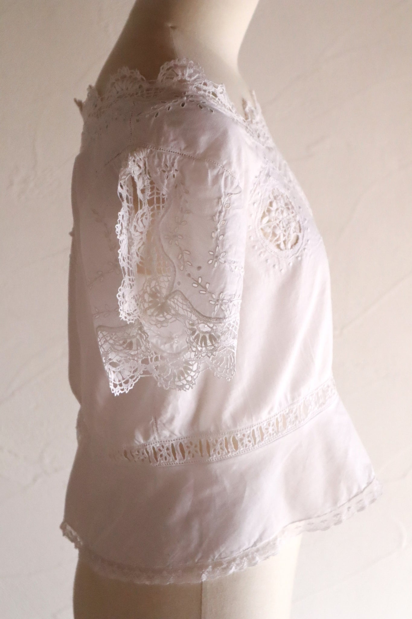 1900s Hand Embroidered Corset Cover with Velenciennes Lace