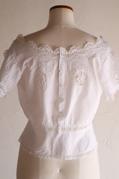 1900s Hand Embroidered Corset Cover with Velenciennes Lace