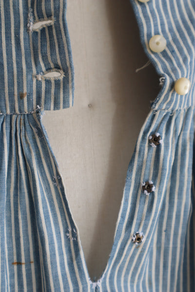 1890s Blue Striped Calico Dress