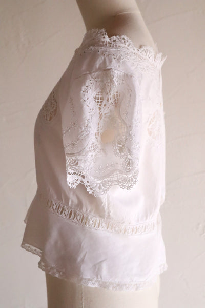 1900s Hand Embroidered Corset Cover with Velenciennes Lace