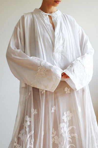 1900s Floral Appliqué Lace Cotton Church Dress