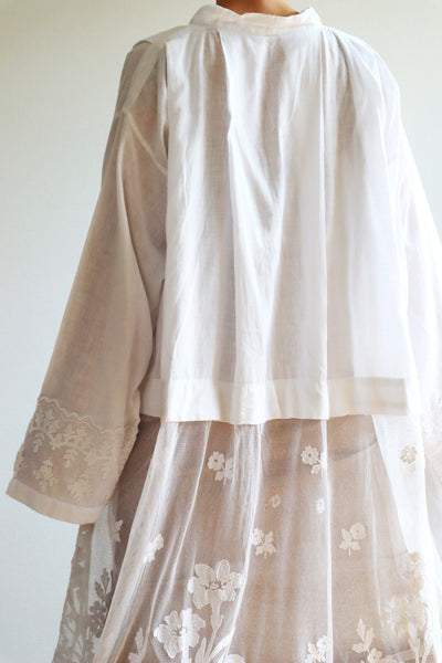 1900s Floral Appliqué Lace Cotton Church Dress