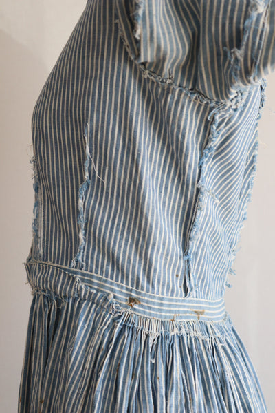 1890s Blue Striped Calico Dress