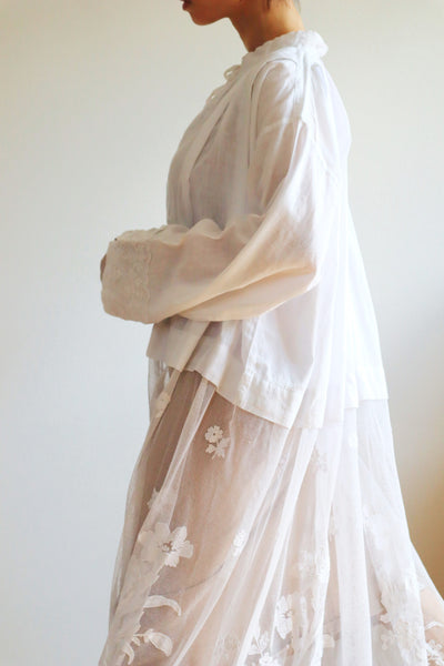 1900s Floral Appliqué Lace Cotton Church Dress