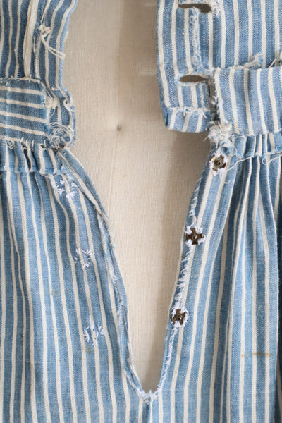 1890s Blue Striped Calico Dress