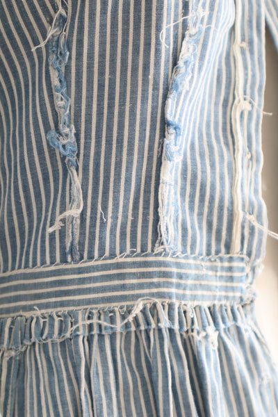 1890s Blue Striped Calico Dress