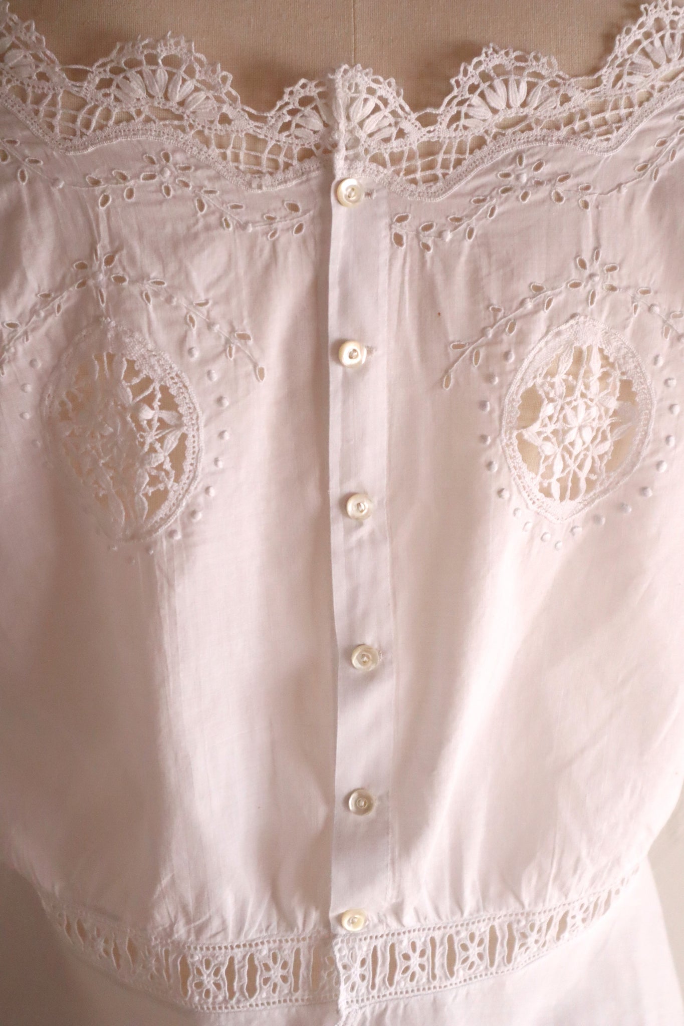 1900s Hand Embroidered Corset Cover with Velenciennes Lace