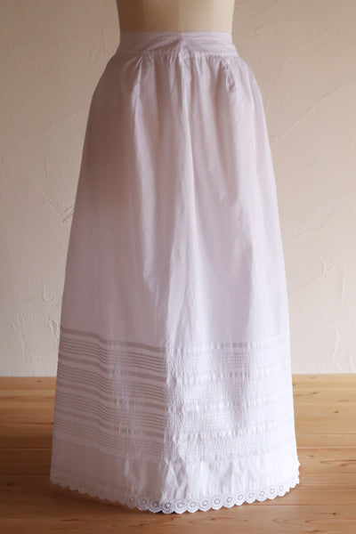 1880s French White Cotton Petticoat Skirt with Hand-Sewn Pintucks