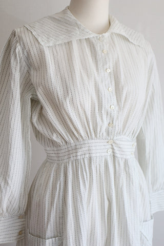 1880s White Calico Dress