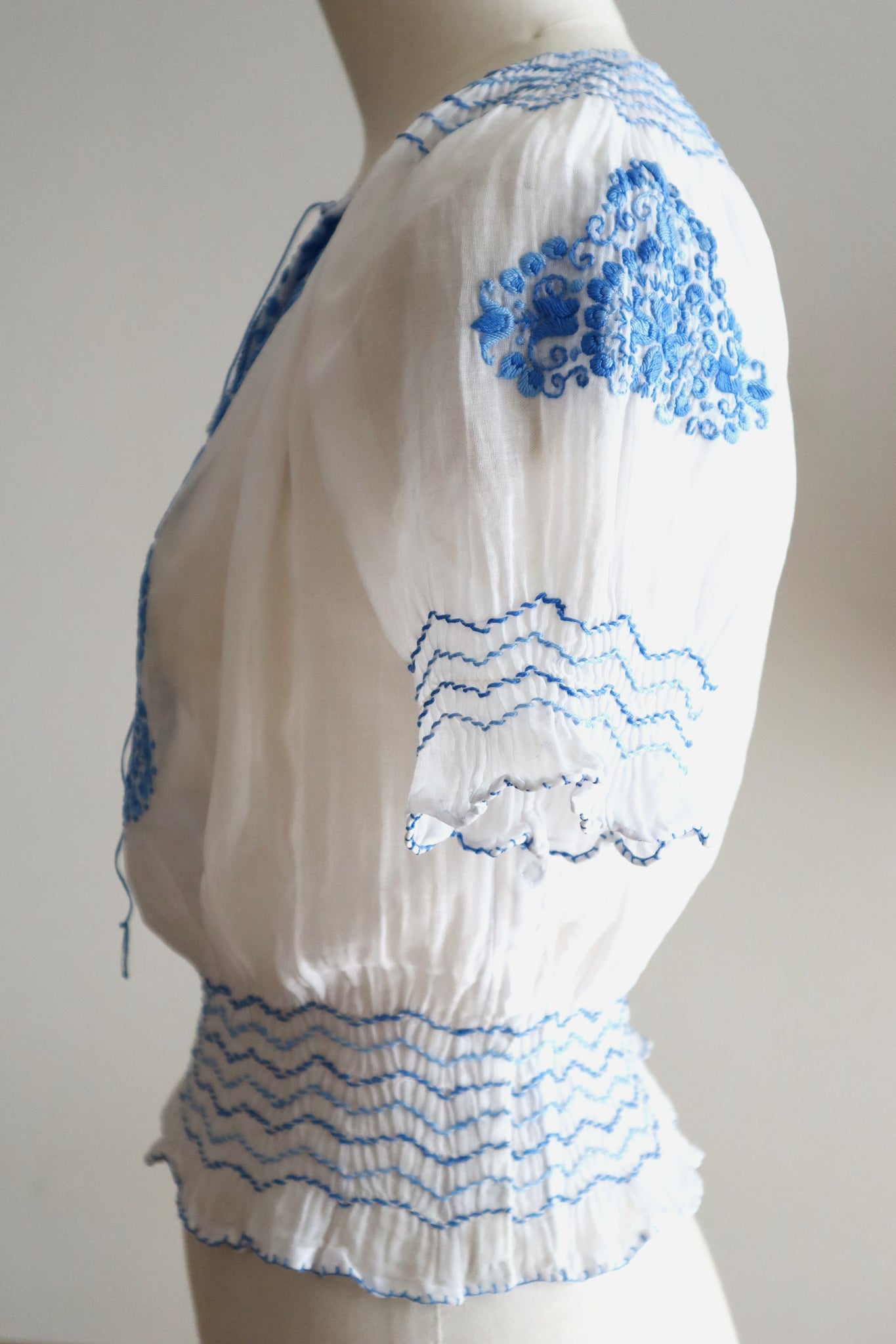 Late 1930s Hungarian Hand Embroidered Smocked Blouse
