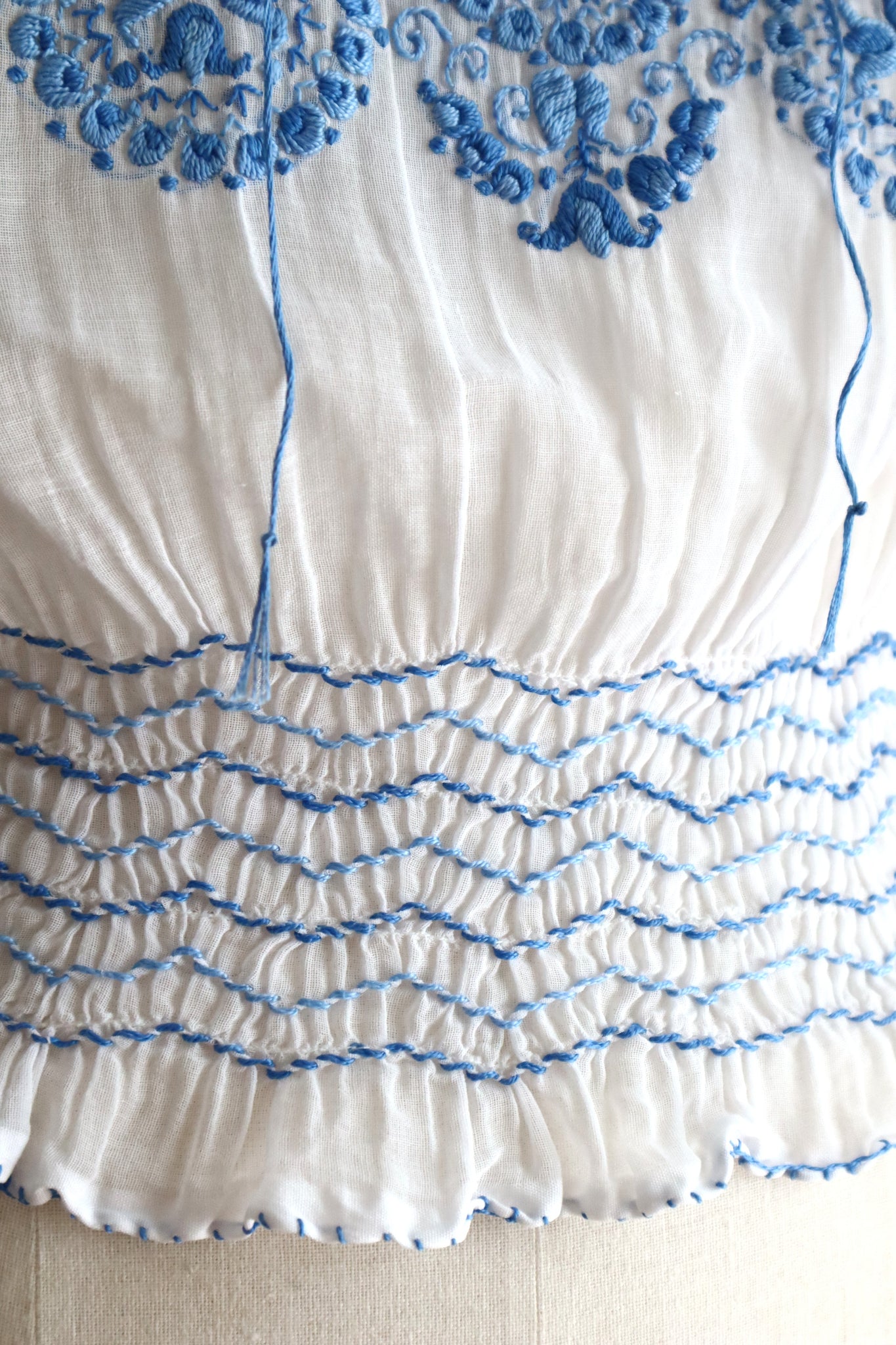 Late 1930s Hungarian Hand Embroidered Smocked Blouse