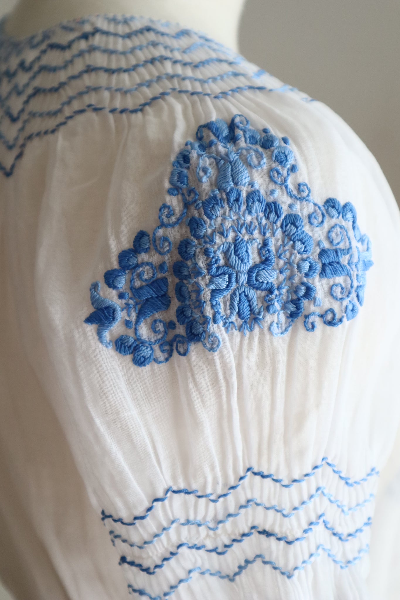 Late 1930s Hungarian Hand Embroidered Smocked Blouse