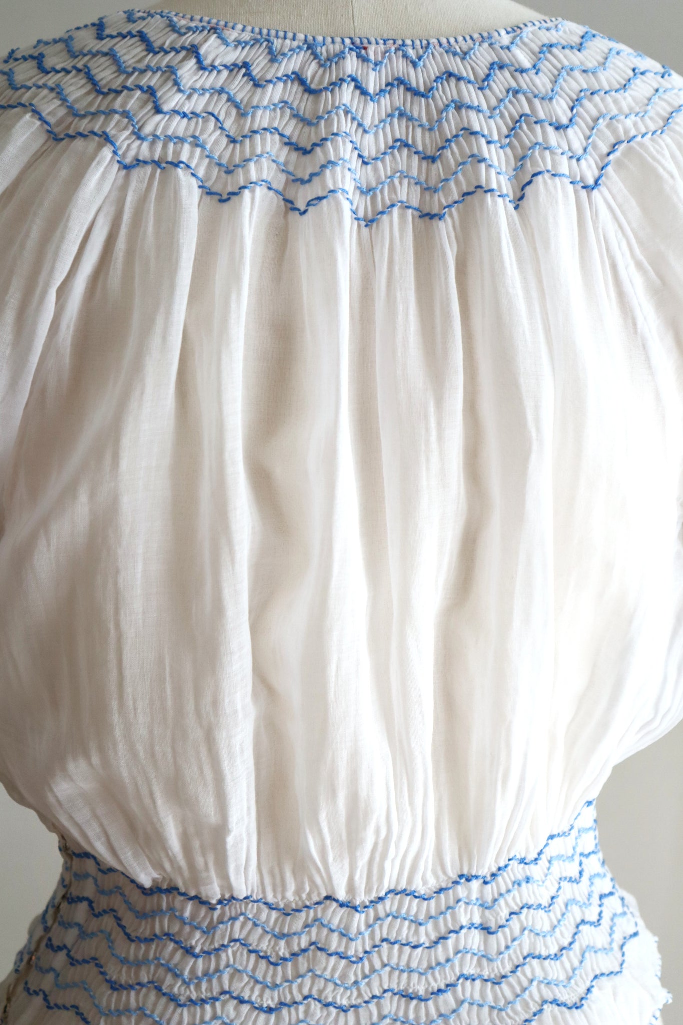 Late 1930s Hungarian Hand Embroidered Smocked Blouse
