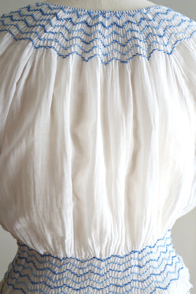 Late 1930s Hungarian Hand Embroidered Smocked Blouse