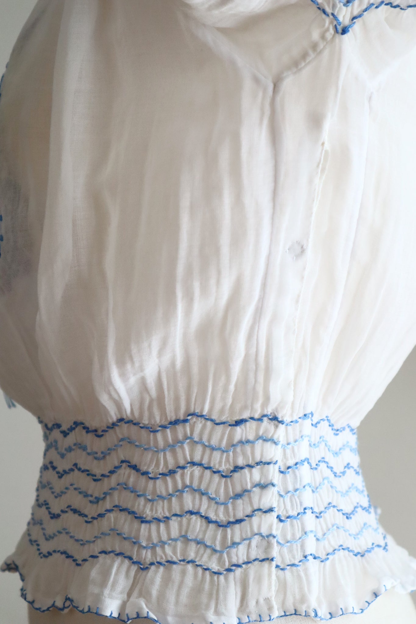 Late 1930s Hungarian Hand Embroidered Smocked Blouse
